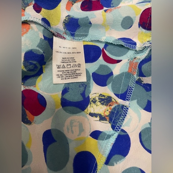 Anthropologie Maeve Zabella Silk Tank Size 10 Aqua Motif Dotted Ruffled - Picture 5 of 11